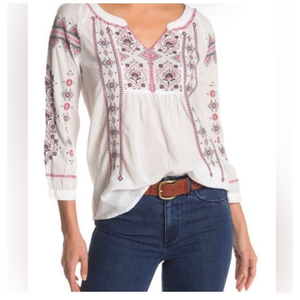 Johnny Was Tatum Peasant Top Sz Medium